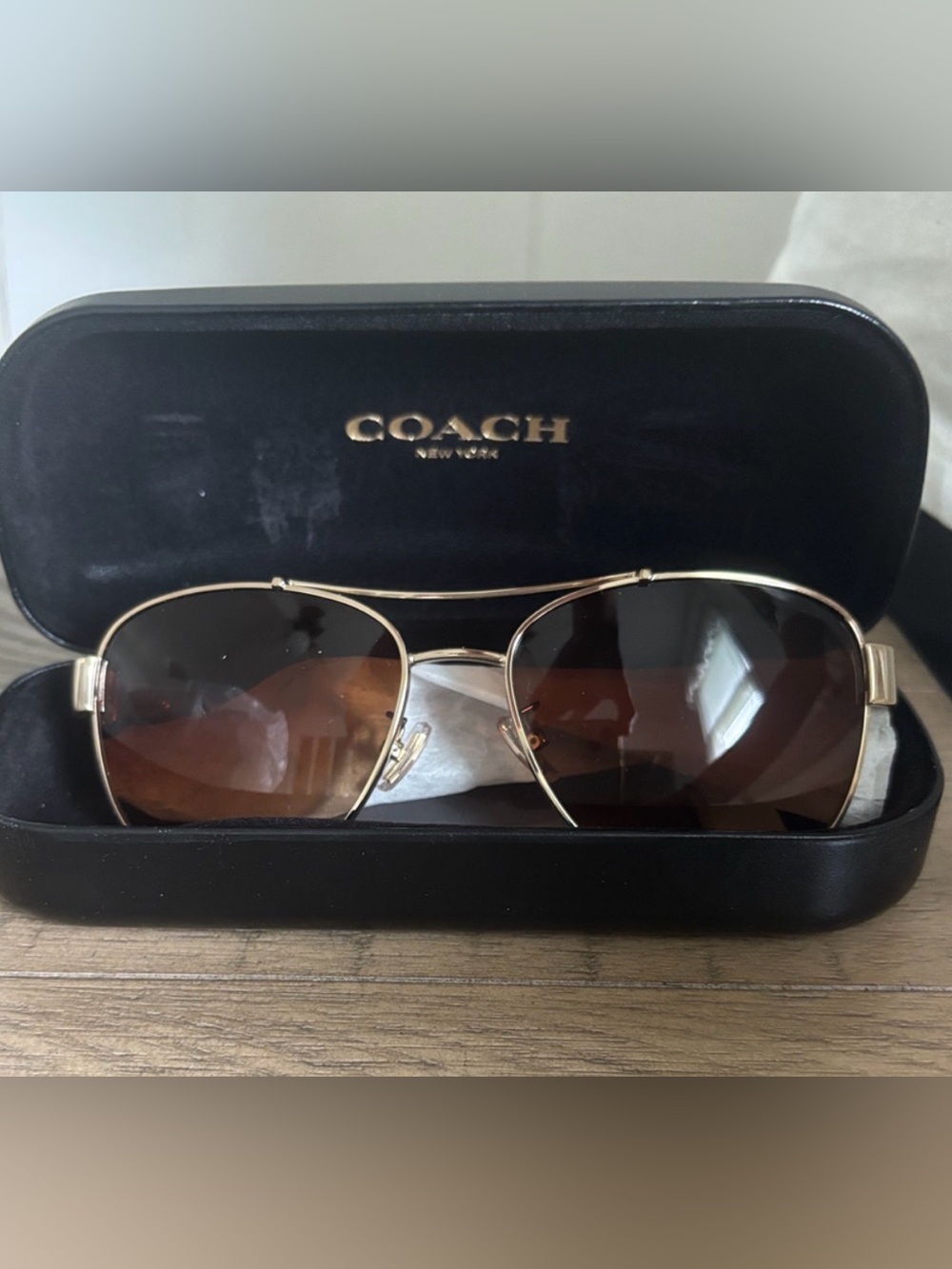 Coach Gold Aviator Sunglasses with Brown Gradient Lenses